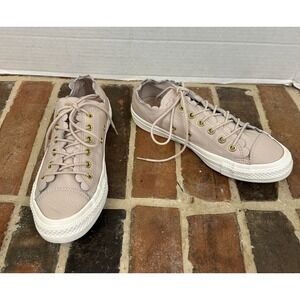 Converse All Star Pink Leather Sneakers Lace Up Low  Top Scalloped Shoes Women 8